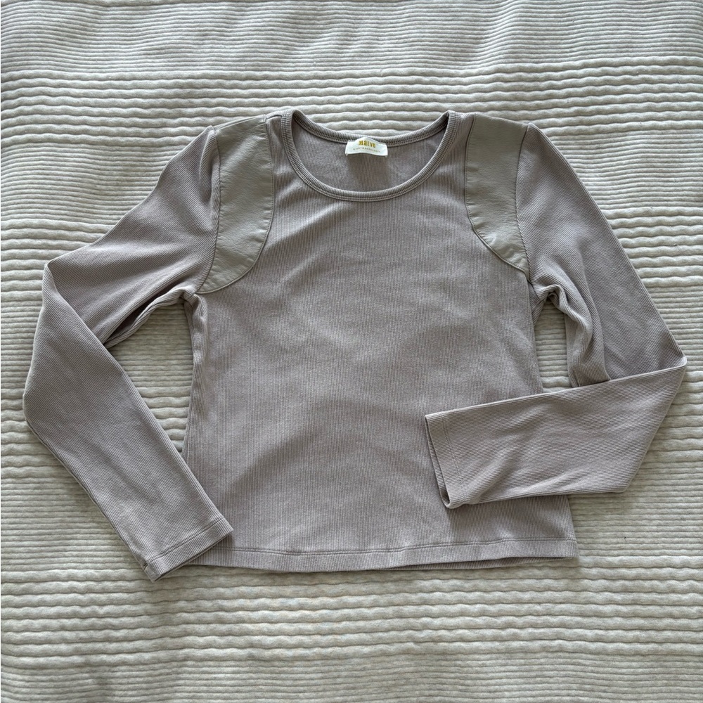 Anthropologie Maeve Faux Leather-Inset‎ Pullover Stone Color size M
